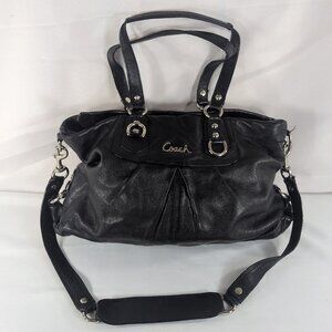 Coach F15513 Ashley Satchel Leather Shoulder Purse Bag Black Silver Carryall